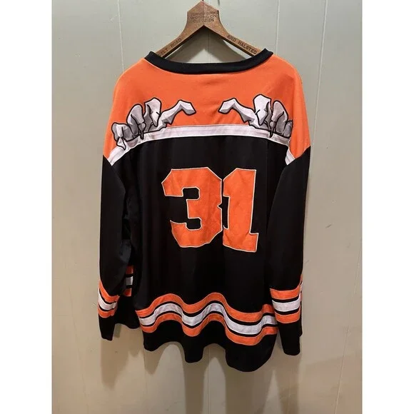 Spirit Halloween Black Orange HORROR Hockey Jersey XL Reaper Phantom 31 - Picture 6 of 6